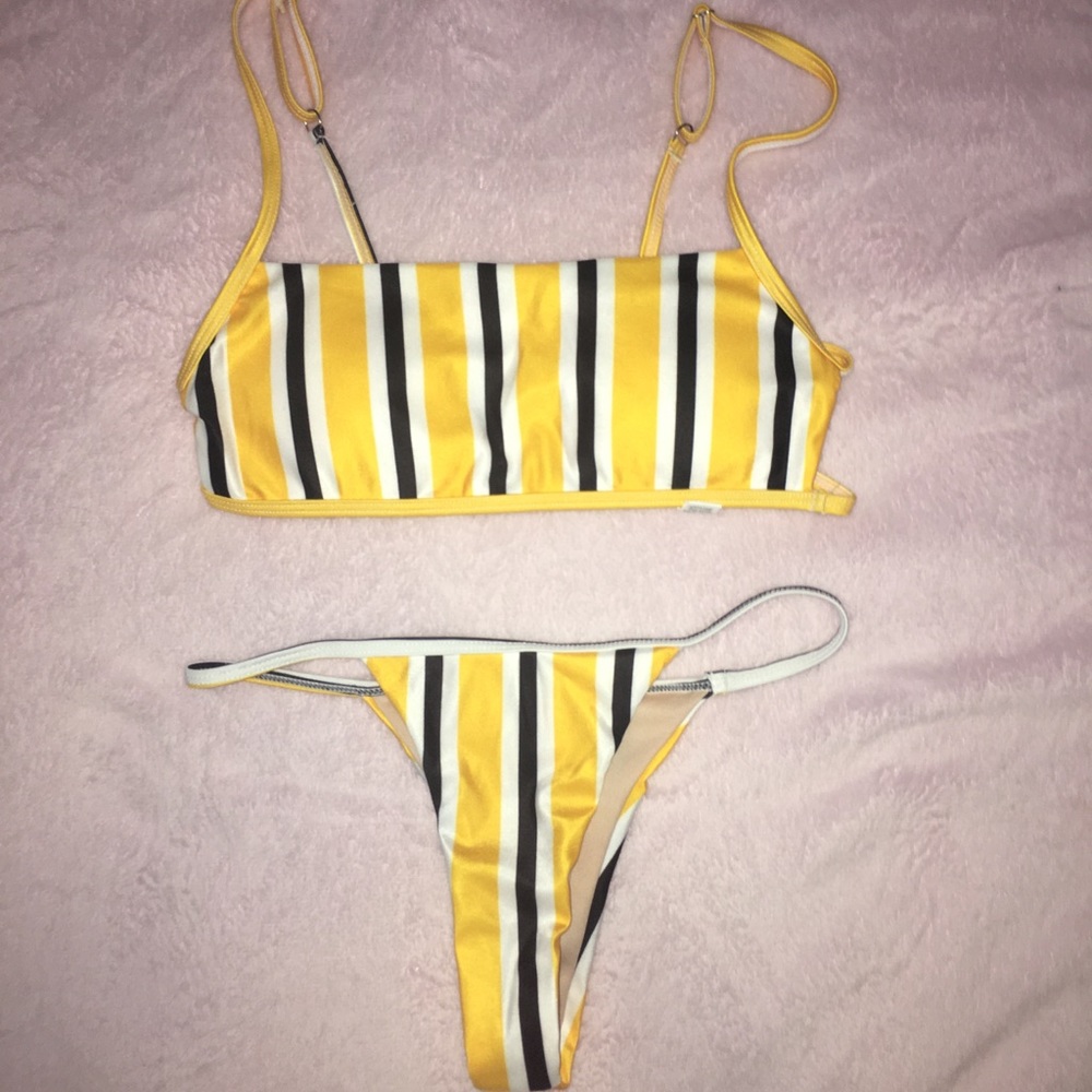 Yellow and black stripped bikini